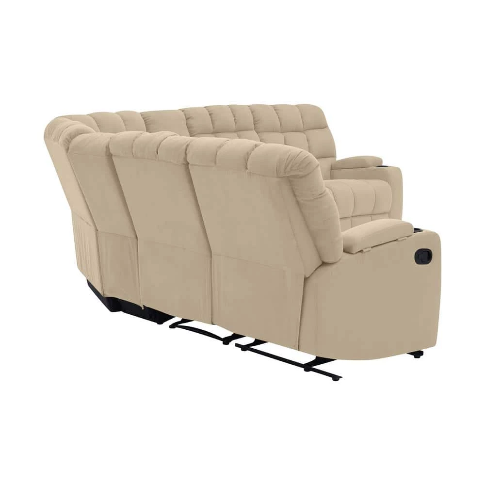 7-Piece Khaki Microfiber 5-Seater Curved Power Reclining Sectional Sofa with Storage Consoles by ProLounger 10 7-Piece Khaki Microfiber 5-Seater Curved Power Reclining Sectional Sofa with Storage Consoles by ProLounger - Image 8