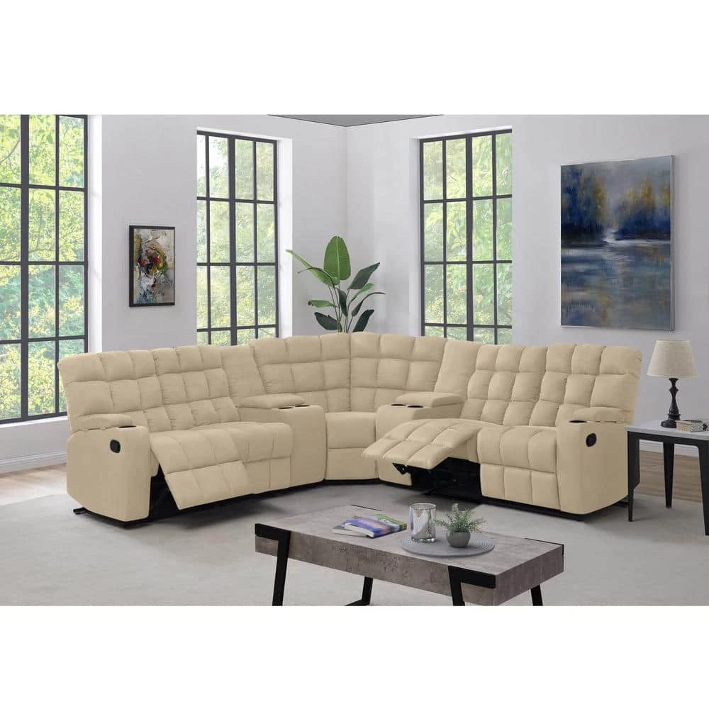 7-Piece Khaki Microfiber 5-Seater Curved Power Reclining Sectional Sofa with Storage Consoles by ProLounger 14 7-Piece Khaki Microfiber 5-Seater Curved Power Reclining Sectional Sofa with Storage Consoles by ProLounger - Image 12