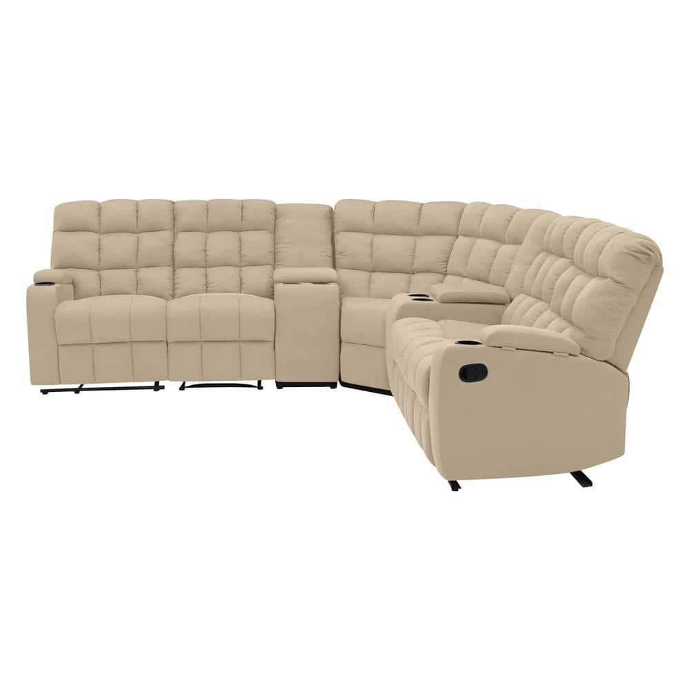 7-Piece Khaki Microfiber 5-Seater Curved Power Reclining Sectional Sofa with Storage Consoles by ProLounger 5 7-Piece Khaki Microfiber 5-Seater Curved Power Reclining Sectional Sofa with Storage Consoles by ProLounger - Image 3