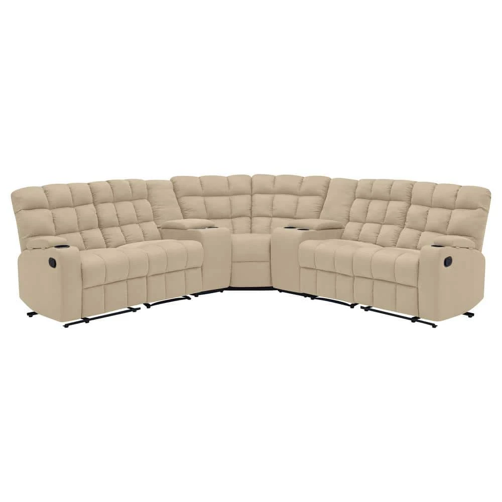 7-Piece Khaki Microfiber 5-Seater Curved Power Reclining Sectional Sofa with Storage Consoles by ProLounger 9 7-Piece Khaki Microfiber 5-Seater Curved Power Reclining Sectional Sofa with Storage Consoles by ProLounger - Image 7