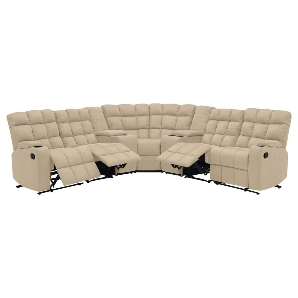 7-Piece Khaki Microfiber 5-Seater Curved Power Reclining Sectional Sofa with Storage Consoles by ProLounger 3 7-Piece Khaki Microfiber 5-Seater Curved Power Reclining Sectional Sofa with Storage Consoles by ProLounger