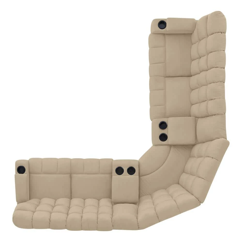 7-Piece Khaki Microfiber 5-Seater Curved Power Reclining Sectional Sofa with Storage Consoles by ProLounger 6 7-Piece Khaki Microfiber 5-Seater Curved Power Reclining Sectional Sofa with Storage Consoles by ProLounger - Image 4