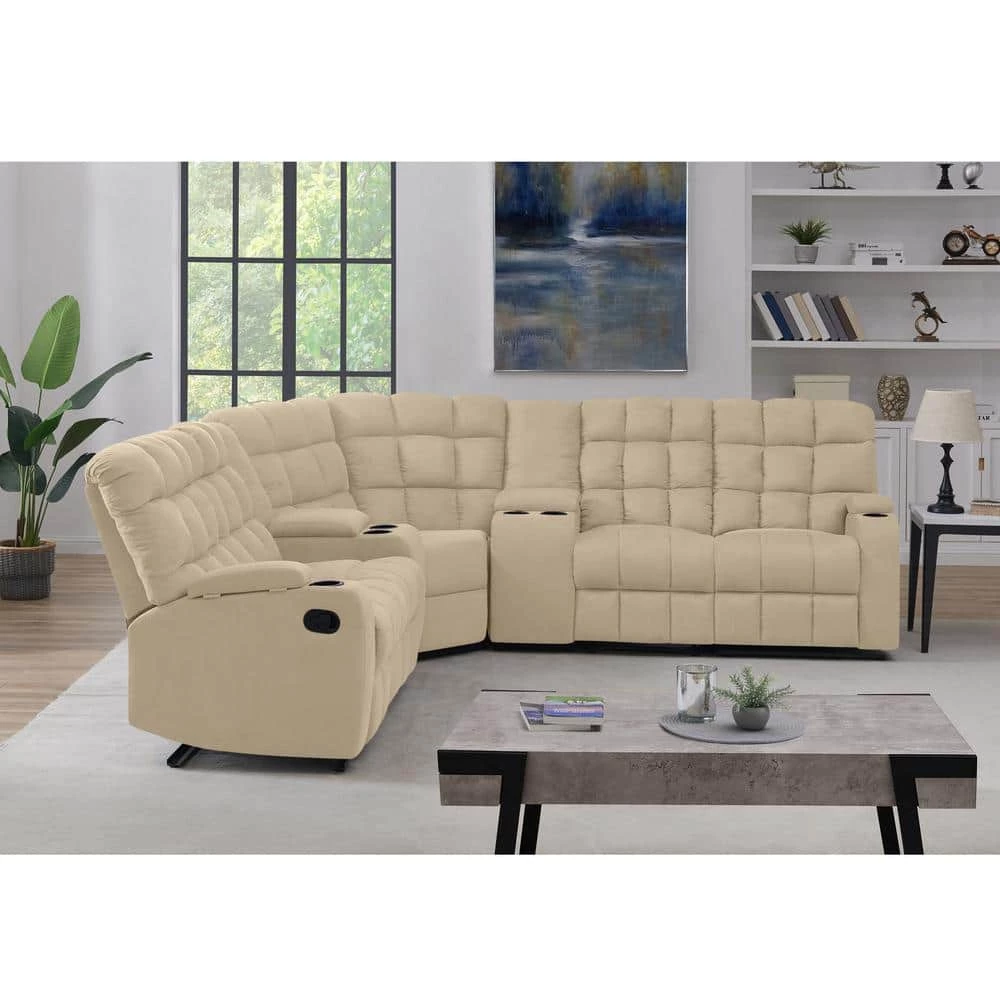 7-Piece Khaki Microfiber 5-Seater Curved Power Reclining Sectional Sofa with Storage Consoles by ProLounger 8 7-Piece Khaki Microfiber 5-Seater Curved Power Reclining Sectional Sofa with Storage Consoles by ProLounger - Image 6