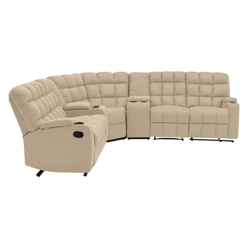 7-Piece Khaki Microfiber 5-Seater Curved Power Reclining Sectional Sofa with Storage Consoles by ProLounger 4 7-Piece Khaki Microfiber 5-Seater Curved Power Reclining Sectional Sofa with Storage Consoles by ProLounger - Image 2