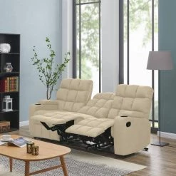 3-Seat Khaki Microfiber Wall Hugger Storage Reclining Sofa by ProLounger -DealsProLounger Store khaki prolounger sofas couches rcl16 aaa82 3s 31 1000