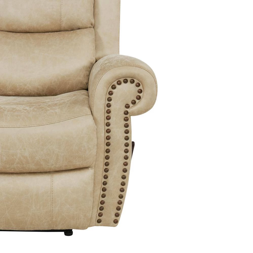 Distressed Latte Tan Faux Leather 4-Seat Rolled Arm Wall Hugger Recliner Sofa by ProLounger 11 Distressed Latte Tan Faux Leather 4-Seat Rolled Arm Wall Hugger Recliner Sofa by ProLounger - Image 9
