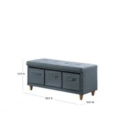 17.5 in. Magnolia Blue gray Tufted Bench with Storage Basket Drawers by ORE International -DealsProLounger Store magnolia blue gray ore international dining benches hb4804 40 1000