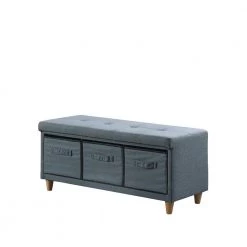 17.5 in. Magnolia Blue gray Tufted Bench with Storage Basket Drawers by ORE International