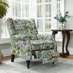 Multi Cream Botanical Floral Print Fabric Button Tufted Wingback Pushback Recliner by ProLounger -DealsProLounger Store multi cream botanical floral print prolounger recliners a191395 31 1000