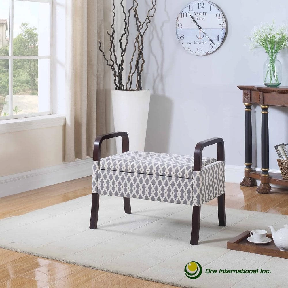 Multicolored Triangle Trellis Vanity Wooden Arm Storage Seat by ORE International 3 Multicolored Triangle Trellis Vanity Wooden Arm Storage Seat by ORE International