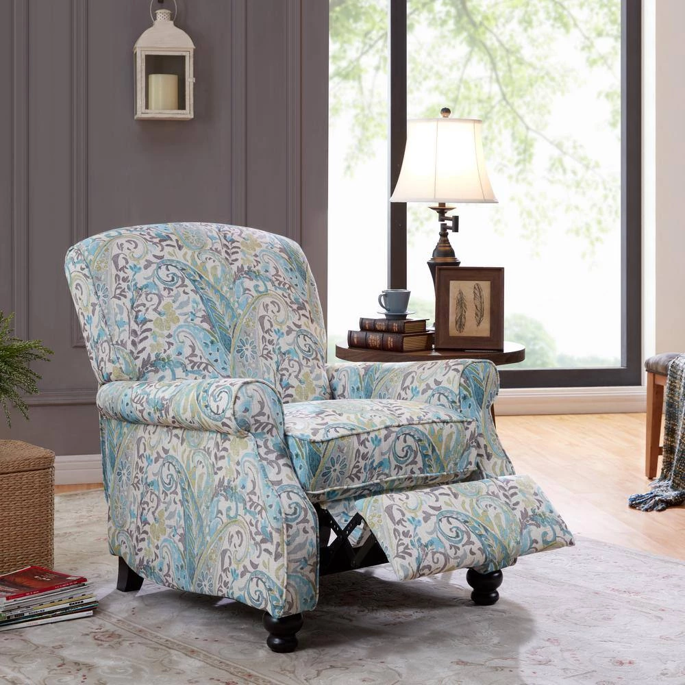 Multi Sky Blue Paisley Fabric 3-Position Push Back Recliner by ProLounger 13 Multi Sky Blue Paisley Fabric 3-Position Push Back Recliner by ProLounger - Image 11