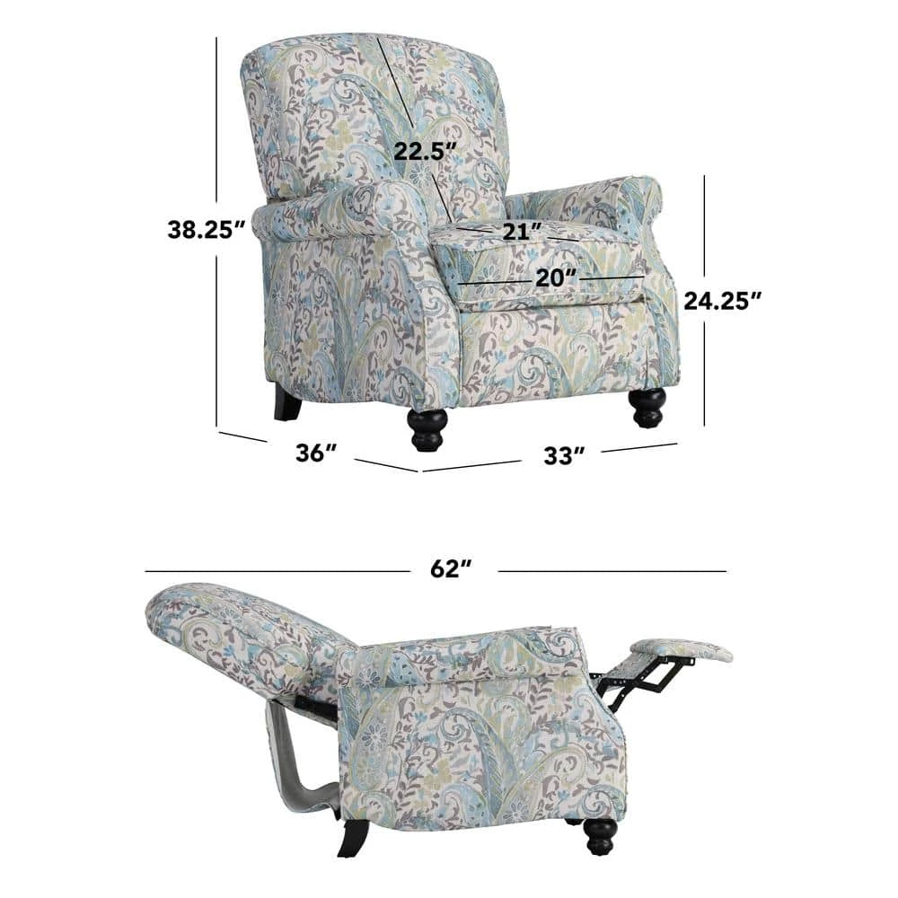 Multi Sky Blue Paisley Fabric 3-Position Push Back Recliner by ProLounger 11 Multi Sky Blue Paisley Fabric 3-Position Push Back Recliner by ProLounger - Image 9