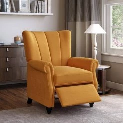 Mustard Yellow Linen Pushback Channel-Tufted 3-Position Recliner Chair by ProLounger -DealsProLounger Store mustard yellow linen prolounger recliners a183987 31 1000