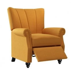 Mustard Yellow Linen Pushback Channel-Tufted 3-Position Recliner Chair by ProLounger