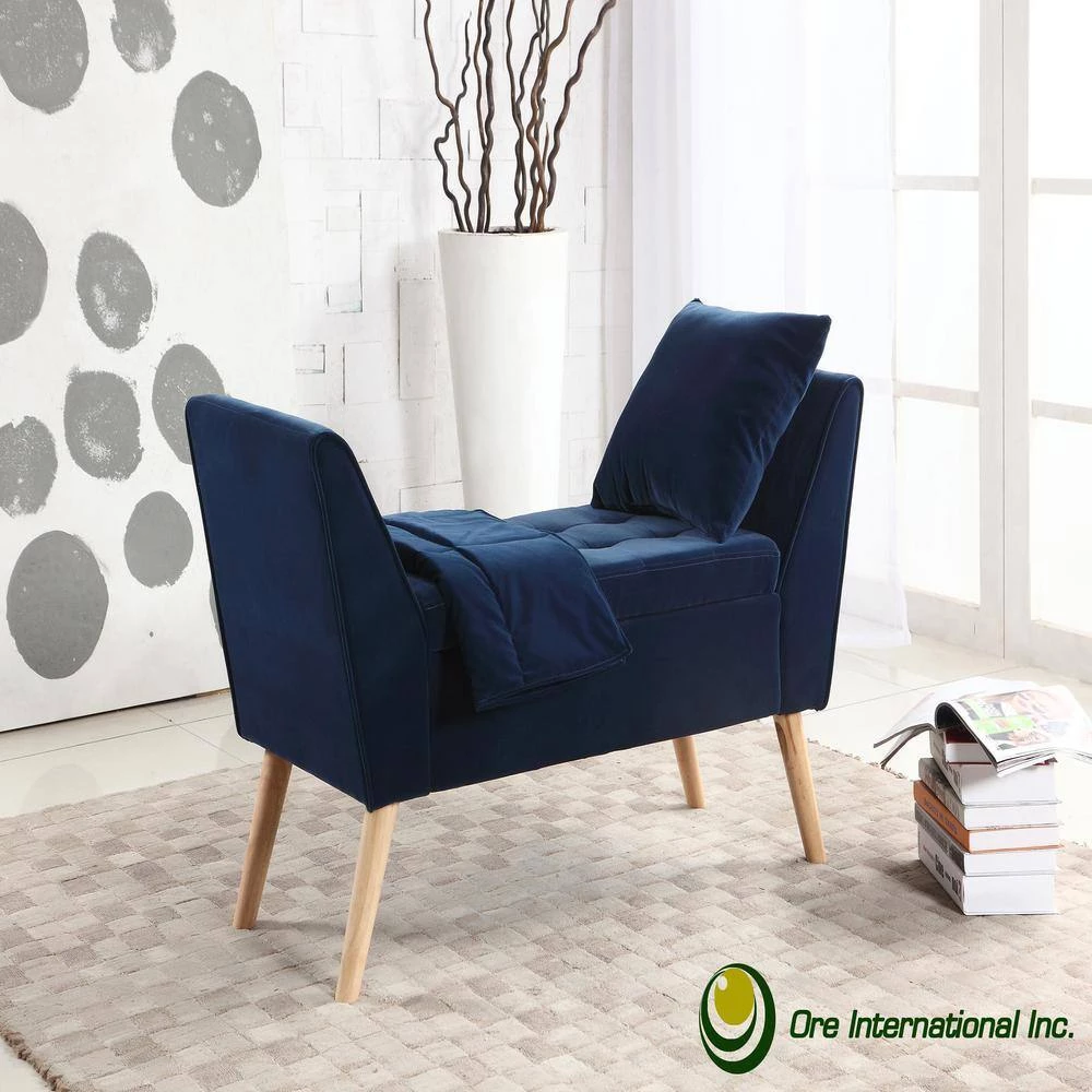 27 in. Navy Blue Mid-Century Storage Bench with Pillow and Blanket by ORE International 6 27 in. Navy Blue Mid-Century Storage Bench with Pillow and Blanket by ORE International - Image 4