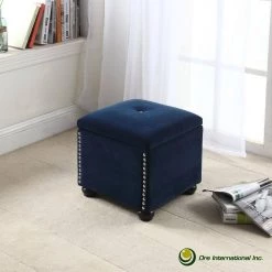 16.5 in. Navy Blue Suede Storage Ottoman with Bonus Seating by ORE International -DealsProLounger Store navy blue ore international ottomans hb4708b 31 1000