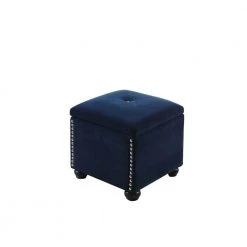16.5 in. Navy Blue Suede Storage Ottoman with Bonus Seating by ORE International