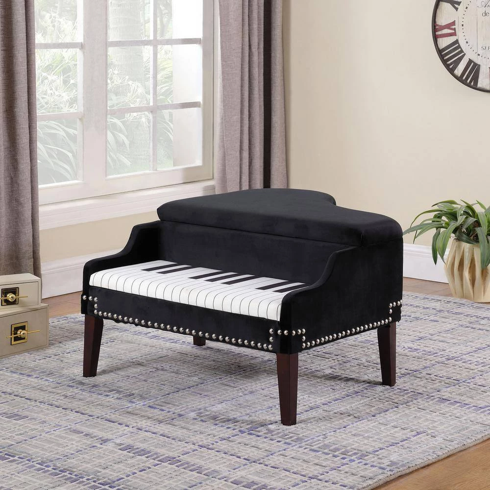 21 in. Navy Blue Grand Piano Silver Nailheads Storage Ottoman by ORE International 7 21 in. Navy Blue Grand Piano Silver Nailheads Storage Ottoman by ORE International - Image 5