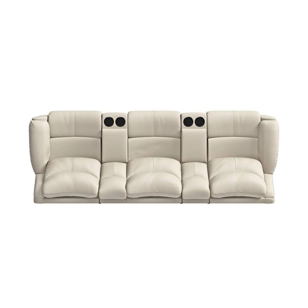 Off-White Almond Tuff Stuff Fabric 3-Seat Recliner Sofa with 2-Storage Consoles and USB Ports by ProLounger 5 Off-White Almond Tuff Stuff Fabric 3-Seat Recliner Sofa with 2-Storage Consoles and USB Ports by ProLounger - Image 3