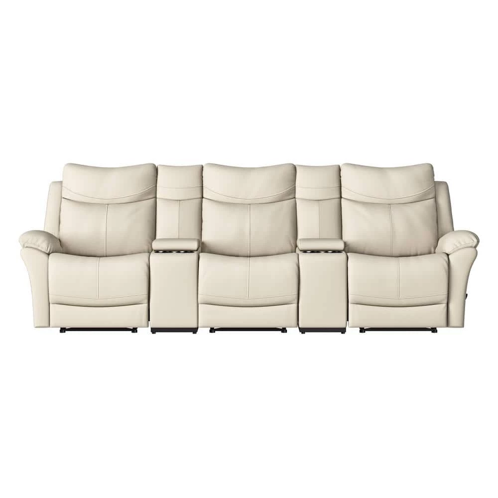 Off-White Almond Tuff Stuff Fabric 3-Seat Recliner Sofa with 2-Storage Consoles and USB Ports by ProLounger 7 Off-White Almond Tuff Stuff Fabric 3-Seat Recliner Sofa with 2-Storage Consoles and USB Ports by ProLounger - Image 5