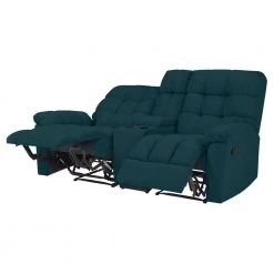 72 in. Peacock Blue Plush Low-Pile Velour Solid Fabric 2-Seat Wall Hugger Loveseat with Reclining Cupholders Storage by ProLounger
