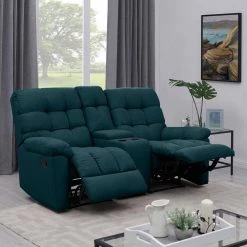 72 in. Peacock Blue Plush Low-Pile Velour Solid Fabric 2-Seat Wall Hugger Loveseat with Reclining Cupholders Storage by ProLounger -DealsProLounger Store peacock blue plush low pile velour prolounger loveseats a180023 c3 1000