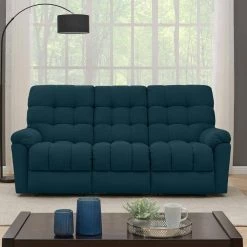80.5 in. Peacock Blue Plush Low-Pile Velour Solid Fabric 3-Seat Tufted Wall Hugger Sofa with Reclining by ProLounger -DealsProLounger Store peacock blue plush low pile velour prolounger sofas couches a180030 31 1000