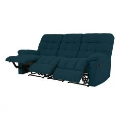 80.5 in. Peacock Blue Plush Low-Pile Velour Solid Fabric 3-Seat Tufted Wall Hugger Sofa with Reclining by ProLounger