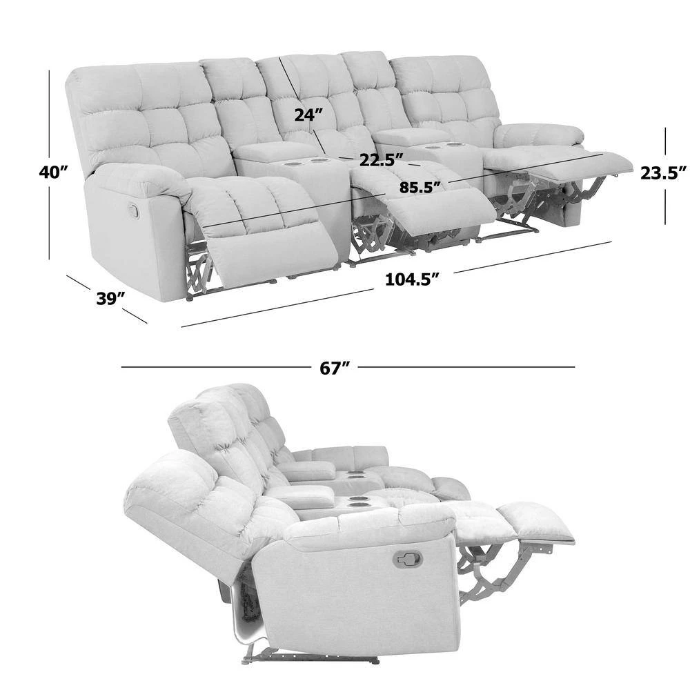 104.5 in. Peacock Blue Plush Low-Pile Velour Solid Fabric 3-Seat Wall Hugger Sofa with Reclining Cupholders Storage by ProLounger 11 104.5 in. Peacock Blue Plush Low-Pile Velour Solid Fabric 3-Seat Wall Hugger Sofa with Reclining Cupholders Storage by ProLounger - Image 9