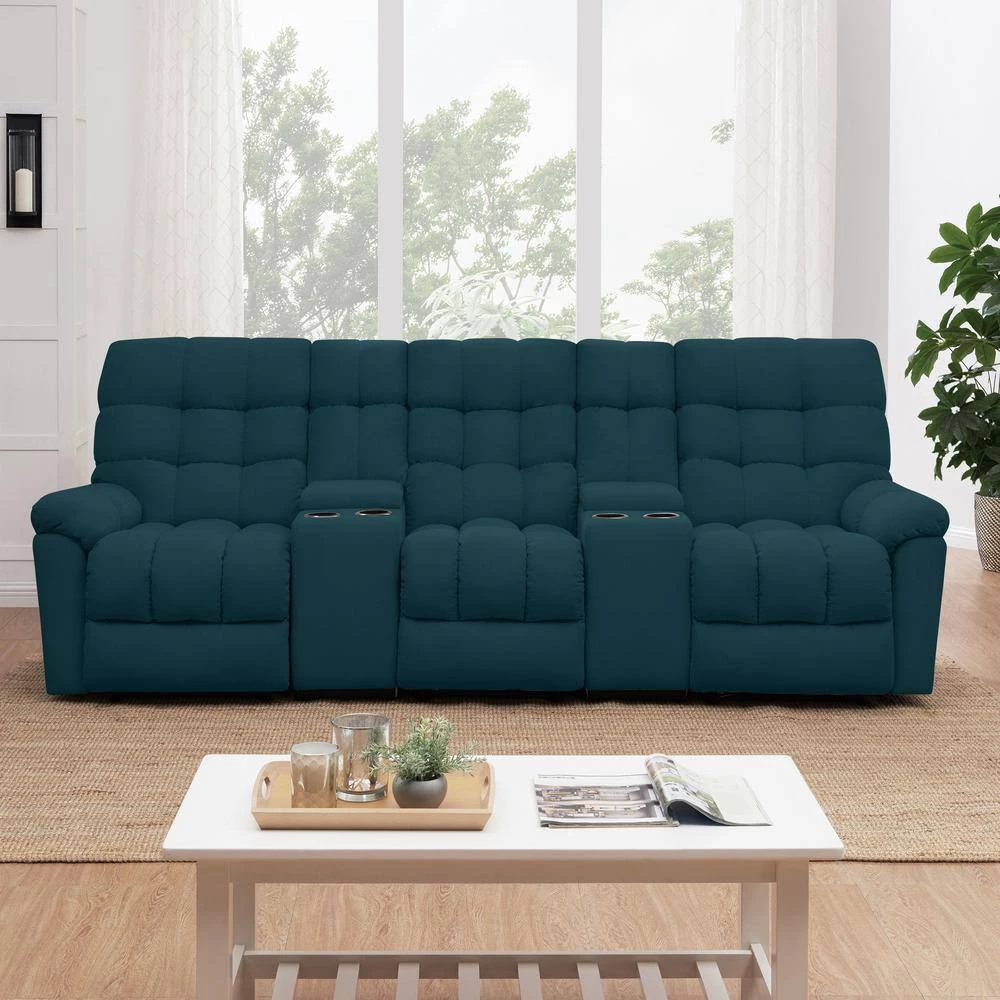 104.5 in. Peacock Blue Plush Low-Pile Velour Solid Fabric 3-Seat Wall Hugger Sofa with Reclining Cupholders Storage by ProLounger 15 104.5 in. Peacock Blue Plush Low-Pile Velour Solid Fabric 3-Seat Wall Hugger Sofa with Reclining Cupholders Storage by ProLounger - Image 13