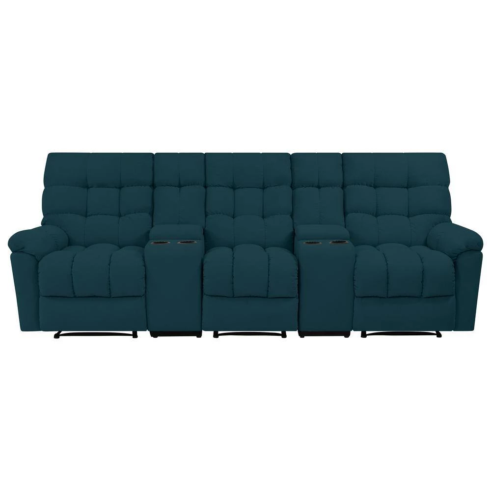 104.5 in. Peacock Blue Plush Low-Pile Velour Solid Fabric 3-Seat Wall Hugger Sofa with Reclining Cupholders Storage by ProLounger 10 104.5 in. Peacock Blue Plush Low-Pile Velour Solid Fabric 3-Seat Wall Hugger Sofa with Reclining Cupholders Storage by ProLounger - Image 8