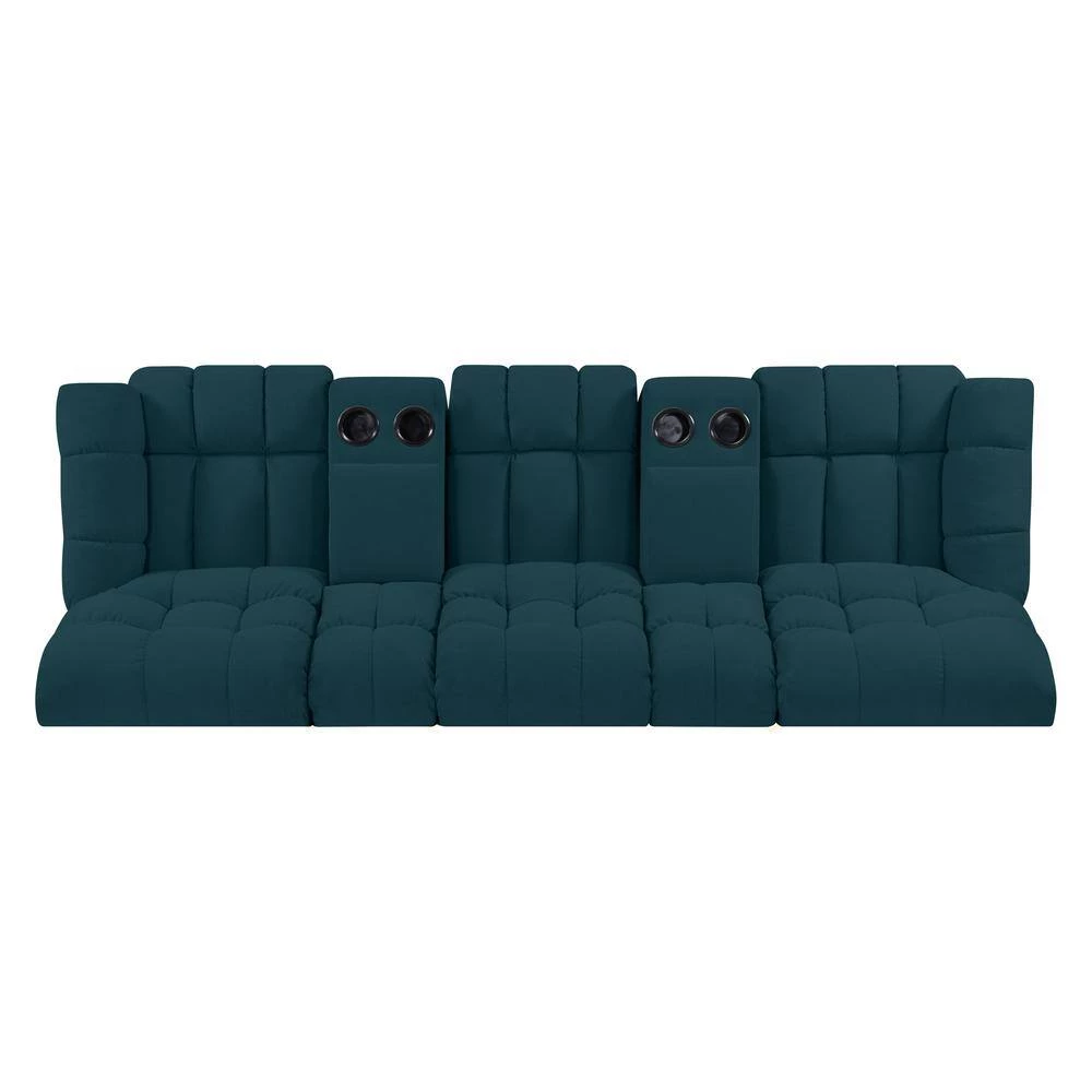 104.5 in. Peacock Blue Plush Low-Pile Velour Solid Fabric 3-Seat Wall Hugger Sofa with Reclining Cupholders Storage by ProLounger 6 104.5 in. Peacock Blue Plush Low-Pile Velour Solid Fabric 3-Seat Wall Hugger Sofa with Reclining Cupholders Storage by ProLounger - Image 4