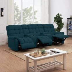 104.5 in. Peacock Blue Plush Low-Pile Velour Solid Fabric 3-Seat Wall Hugger Sofa with Reclining Cupholders Storage by ProLounger 21 104.5 in. Peacock Blue Plush Low-Pile Velour Solid Fabric 3-Seat Wall Hugger Sofa with Reclining Cupholders Storage by ProLounger -DealsProLounger Store peacock blue plush low pile velour prolounger sofas couches a180047 c3 1000
