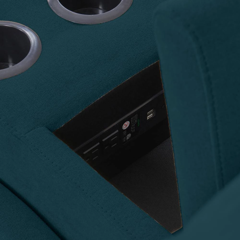 104.5 in. Peacock Blue Plush Low-Pile Velour Solid Fabric 3-Seat Wall Hugger Sofa with Reclining Cupholders Storage by ProLounger 13 104.5 in. Peacock Blue Plush Low-Pile Velour Solid Fabric 3-Seat Wall Hugger Sofa with Reclining Cupholders Storage by ProLounger - Image 11