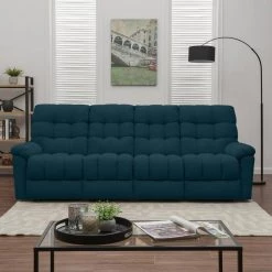 101 in. Peacock Blue Plush Low-Pile Velour Solid Fabric 4-Seat Tufted Wall Hugger Sofa with Reclining by ProLounger -DealsProLounger Store peacock blue plush low pile velour prolounger sofas couches a180054 31 1000