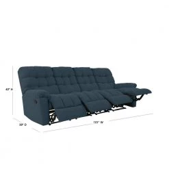 101 in. Peacock Blue Plush Low-Pile Velour Solid Fabric 4-Seat Tufted Wall Hugger Sofa with Reclining by ProLounger -DealsProLounger Store peacock blue plush low pile velour prolounger sofas couches a180054 40 1000