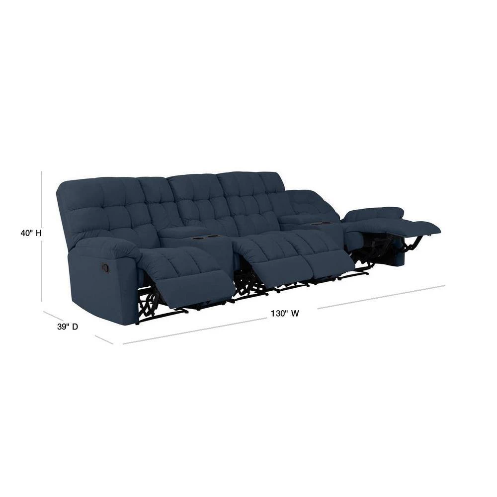 125 in. Peacock Blue Plush Low-Pile Velour Solid Fabric 4-Seat Tufted Wall Hugger Sofa with Reclining Cupholders Storage by ProLounger 5 125 in. Peacock Blue Plush Low-Pile Velour Solid Fabric 4-Seat Tufted Wall Hugger Sofa with Reclining Cupholders Storage by ProLounger - Image 3