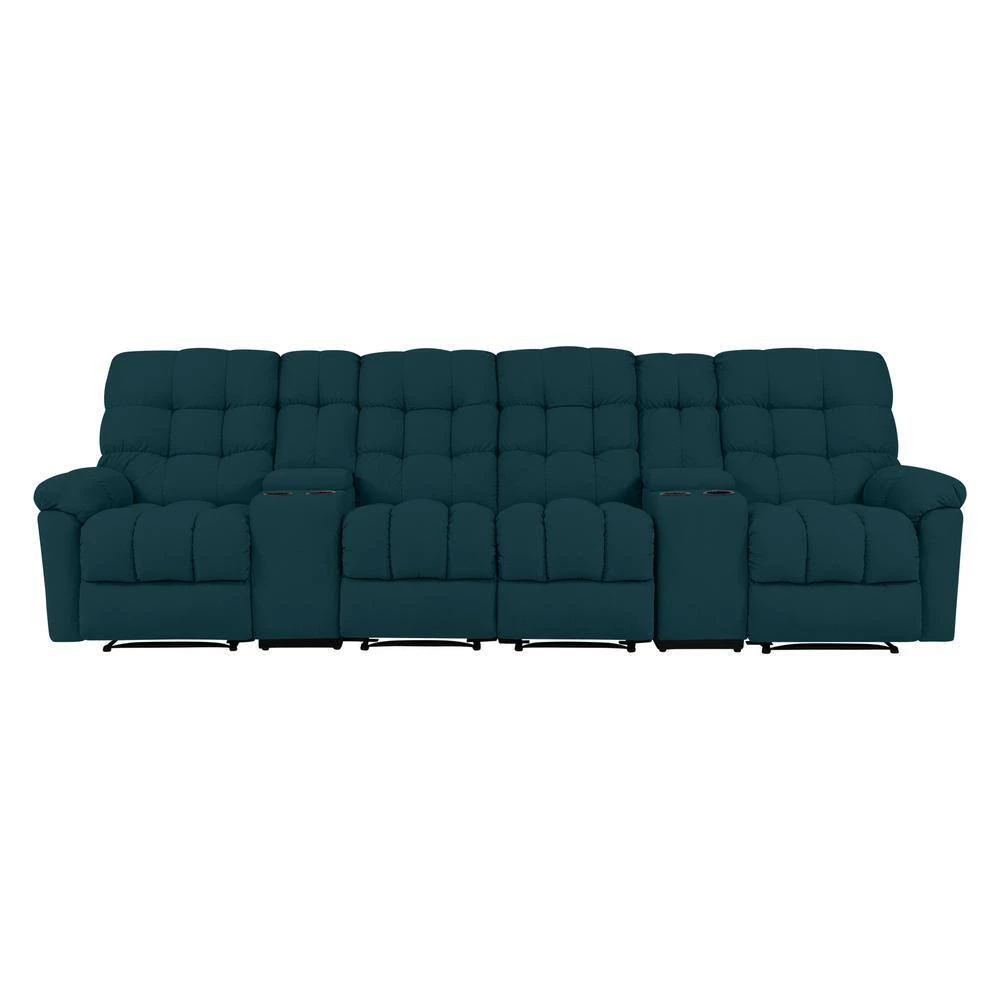 125 in. Peacock Blue Plush Low-Pile Velour Solid Fabric 4-Seat Tufted Wall Hugger Sofa with Reclining Cupholders Storage by ProLounger 11 125 in. Peacock Blue Plush Low-Pile Velour Solid Fabric 4-Seat Tufted Wall Hugger Sofa with Reclining Cupholders Storage by ProLounger - Image 9