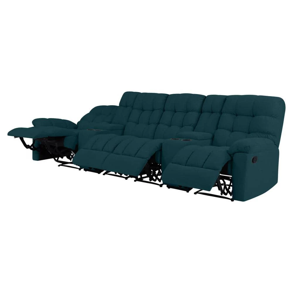 125 in. Peacock Blue Plush Low-Pile Velour Solid Fabric 4-Seat Tufted Wall Hugger Sofa with Reclining Cupholders Storage by ProLounger 3 125 in. Peacock Blue Plush Low-Pile Velour Solid Fabric 4-Seat Tufted Wall Hugger Sofa with Reclining Cupholders Storage by ProLounger