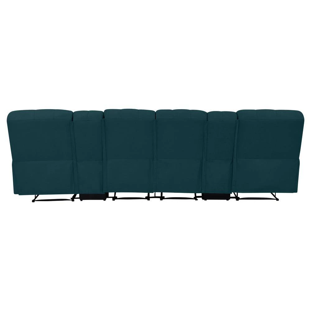 125 in. Peacock Blue Plush Low-Pile Velour Solid Fabric 4-Seat Tufted Wall Hugger Sofa with Reclining Cupholders Storage by ProLounger 8 125 in. Peacock Blue Plush Low-Pile Velour Solid Fabric 4-Seat Tufted Wall Hugger Sofa with Reclining Cupholders Storage by ProLounger - Image 6