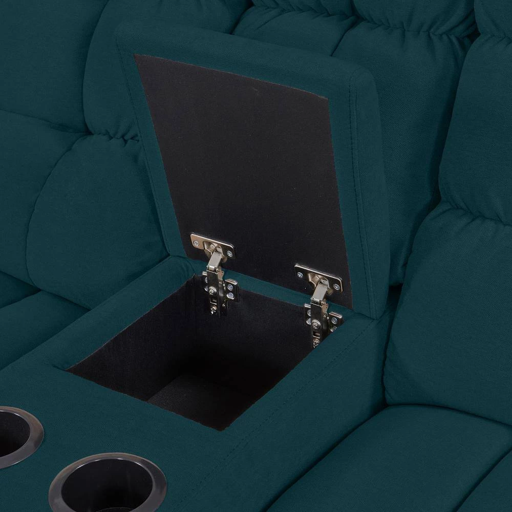 125 in. Peacock Blue Plush Low-Pile Velour Solid Fabric 4-Seat Tufted Wall Hugger Sofa with Reclining Cupholders Storage by ProLounger 15 125 in. Peacock Blue Plush Low-Pile Velour Solid Fabric 4-Seat Tufted Wall Hugger Sofa with Reclining Cupholders Storage by ProLounger - Image 13