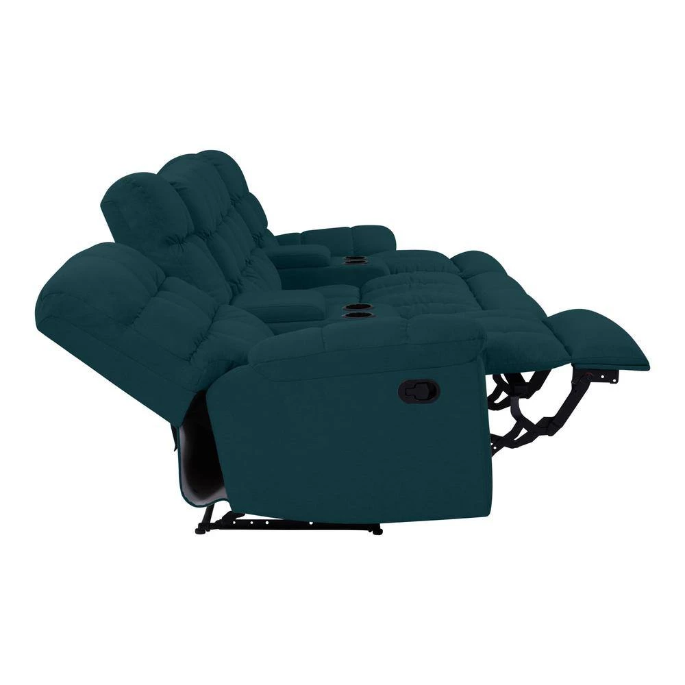 125 in. Peacock Blue Plush Low-Pile Velour Solid Fabric 4-Seat Tufted Wall Hugger Sofa with Reclining Cupholders Storage by ProLounger 9 125 in. Peacock Blue Plush Low-Pile Velour Solid Fabric 4-Seat Tufted Wall Hugger Sofa with Reclining Cupholders Storage by ProLounger - Image 7