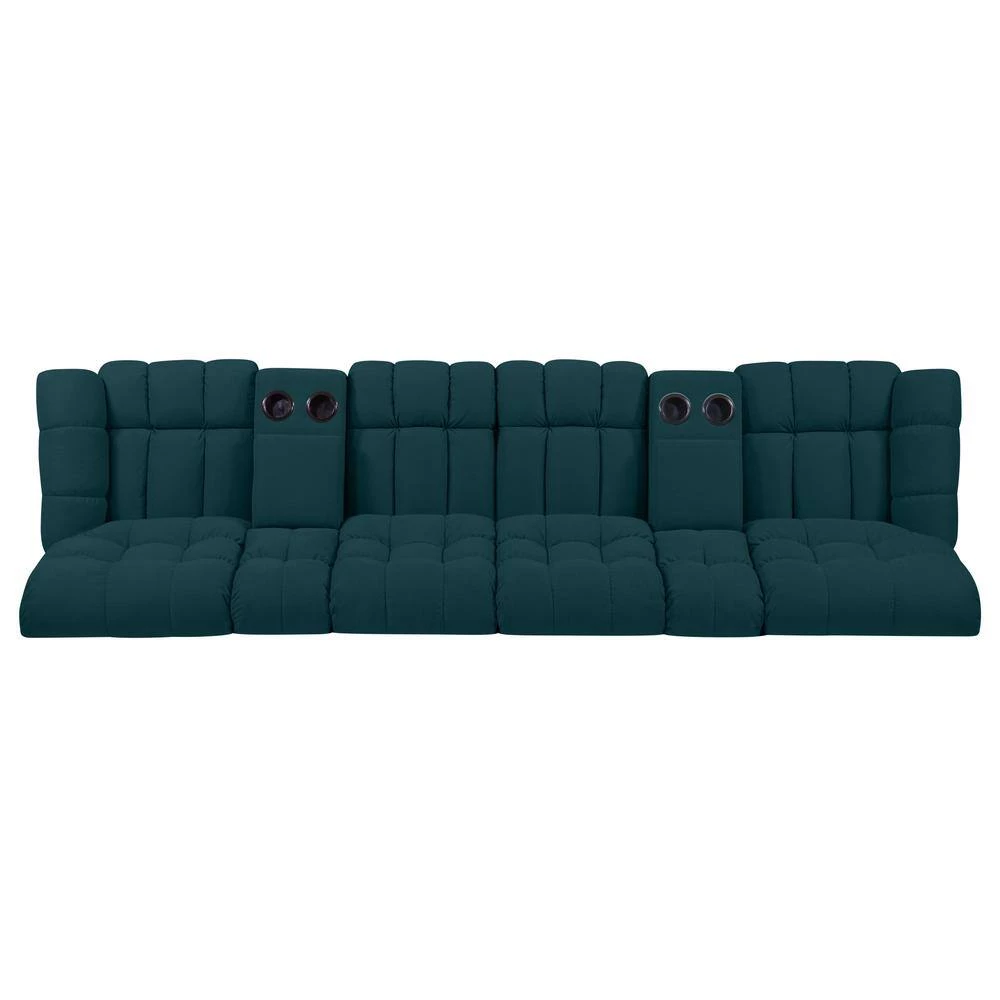 125 in. Peacock Blue Plush Low-Pile Velour Solid Fabric 4-Seat Tufted Wall Hugger Sofa with Reclining Cupholders Storage by ProLounger 6 125 in. Peacock Blue Plush Low-Pile Velour Solid Fabric 4-Seat Tufted Wall Hugger Sofa with Reclining Cupholders Storage by ProLounger - Image 4