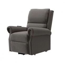 Bustle-Back Pewter Gray Fabric with Nailhead Trim Power Lift Recliner by ProLounger -DealsProLounger Store pewter gray prolounger recliners a177832 40 1000