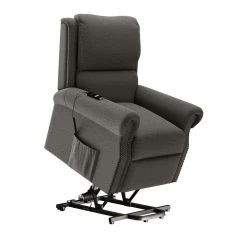 Bustle-Back Pewter Gray Fabric with Nailhead Trim Power Lift Recliner by ProLounger