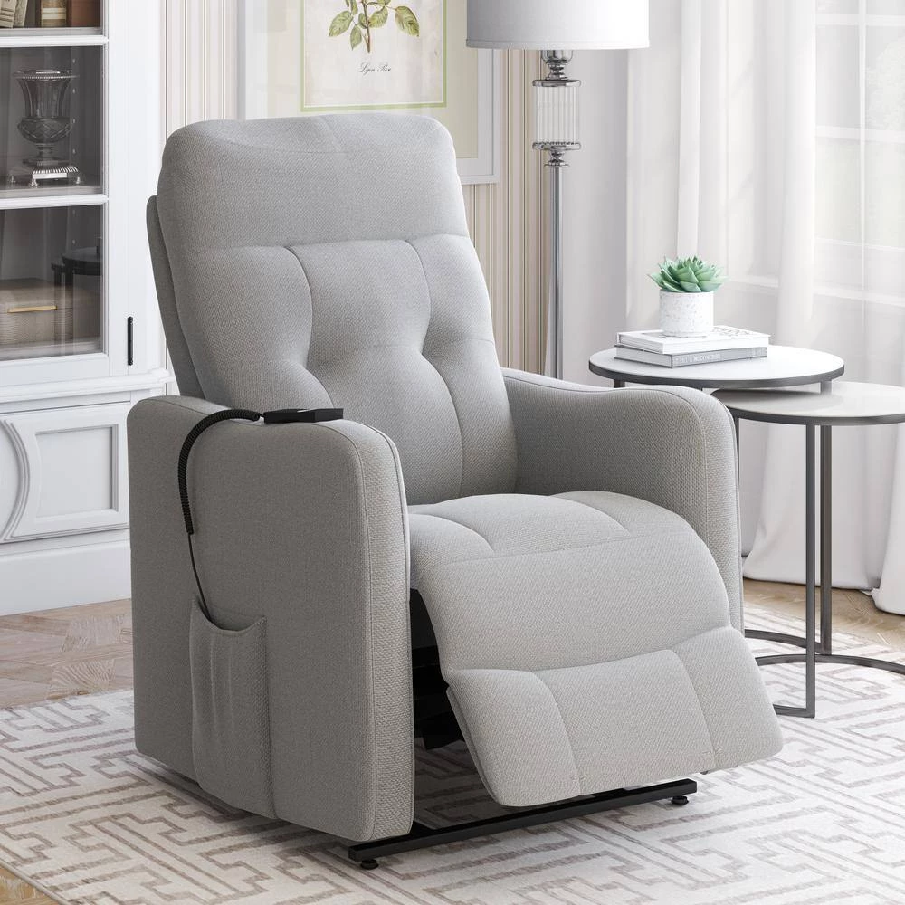Platinum Gray Velour Fabric Power Recline and Lift Chair with Wired Remote by ProLounger 9 Platinum Gray Velour Fabric Power Recline and Lift Chair with Wired Remote by ProLounger - Image 7