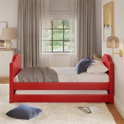 Estel Red Contemporary Upholstered Faux Leather Twin Size Daybed with Trundle by Boyd Sleep -DealsProLounger Store red boyd sleep daybeds mess943rdflcbtw 31 1000