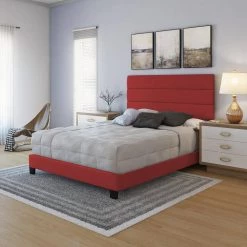 Luna Red Faux Leather Upholstered Full Platform Bed Frame with Slat System by Boyd Sleep -DealsProLounger Store red faux leather boyd sleep platform beds pmrd984db 31 1000