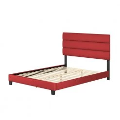 Luna Red Faux Leather Upholstered Full Platform Bed Frame with Slat System by Boyd Sleep