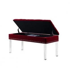 18 in. Red Tufted Mid-Century Storage Bench Nailhead Trim with Acrylic Clear Legs by ORE International -DealsProLounger Store red ore international dining benches hb4749b c3 1000